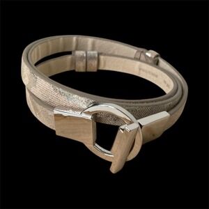 Chico's Women's Metallic Silver Snake Embossed Genuine Leather Belt M/L‎
